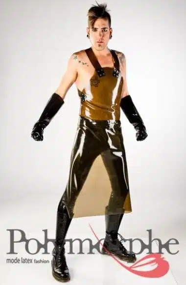 Long Latex Apron With Zip Panel