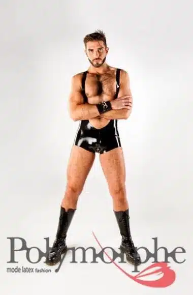 Latex Shorts With Shoulder Straps and Open Butt