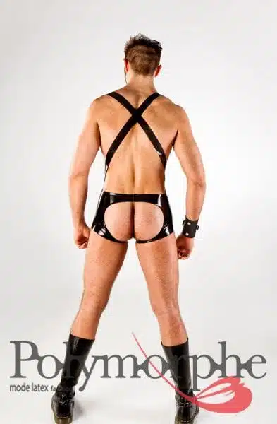Latex Shorts With Shoulder Straps and Open Butt - Image 3