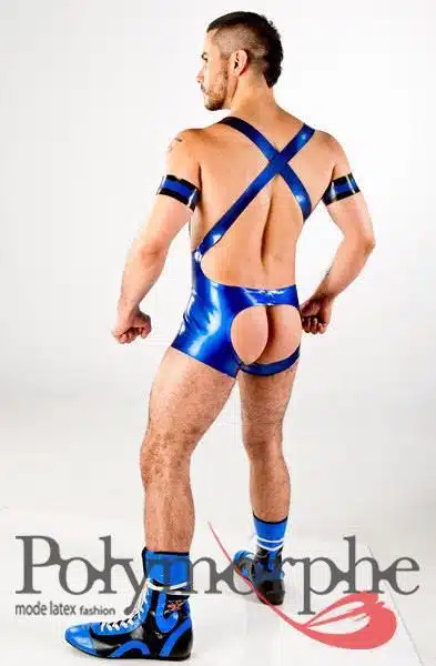Latex Shorts With Shoulder Straps and Open Butt - Image 5
