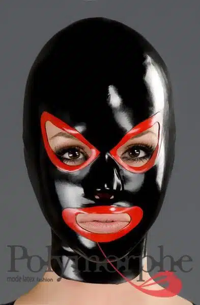 Latex Hood With Shaped Eyes and Mouth and Colored Accents