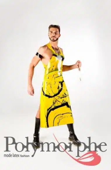 Marbeled Long Latex Apron With Zipper Panel