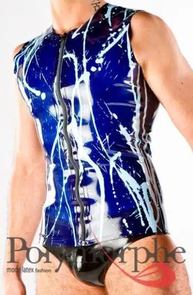 Latex Bleached Look Vest With Front Zipper
