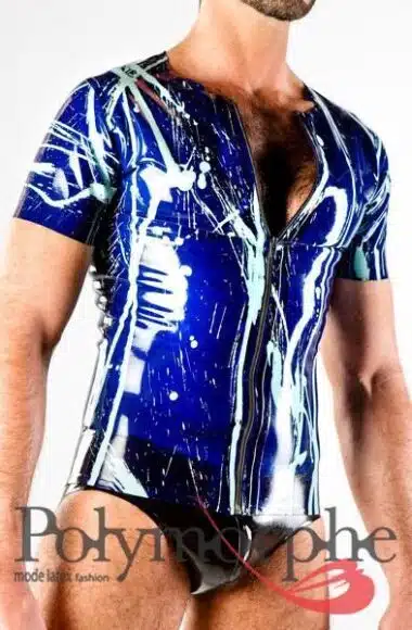 Latex Bleached Look T-Shirt With Front Zipper