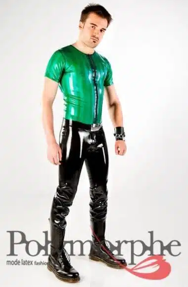 Latex Striped T-Shirt With Front Zipper