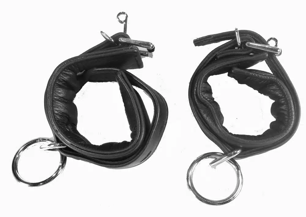 Deluxe Black Leather Padded Ankle Cuffs - Image 3