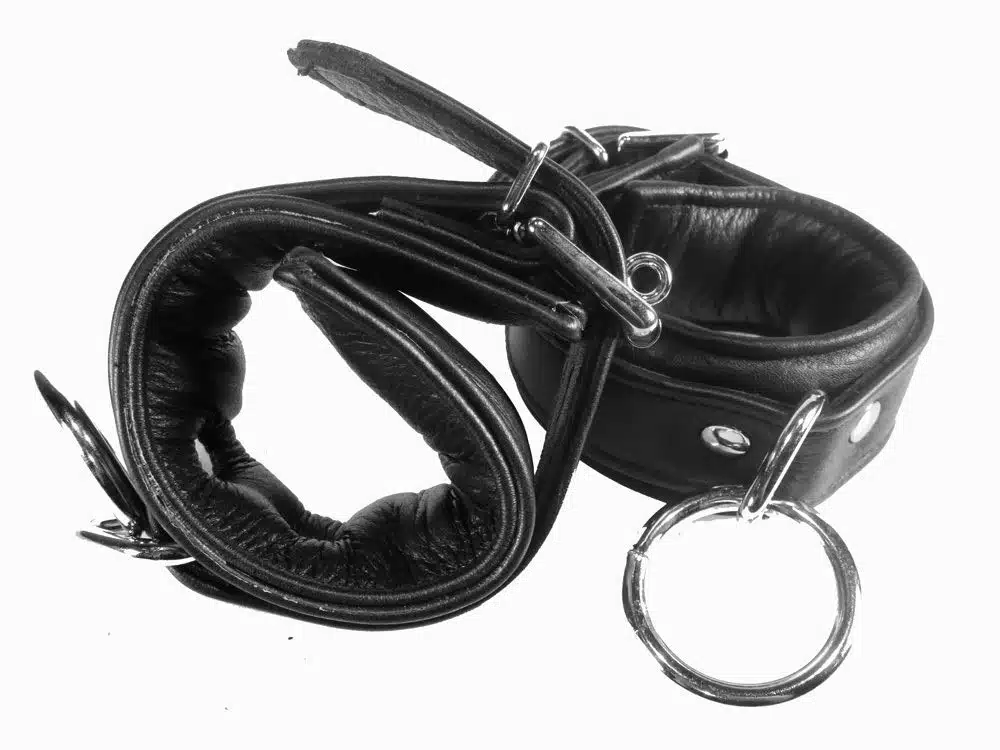 Deluxe Black Leather Padded Ankle Cuffs - Image 2