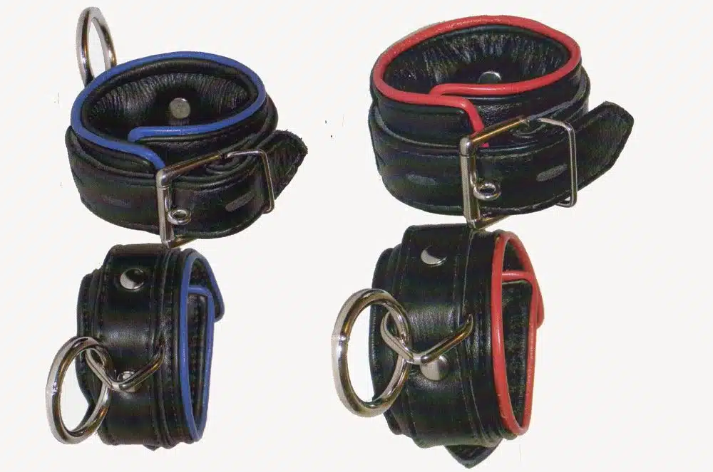 Deluxe Leather Padded Wrist Cuffs With Piping