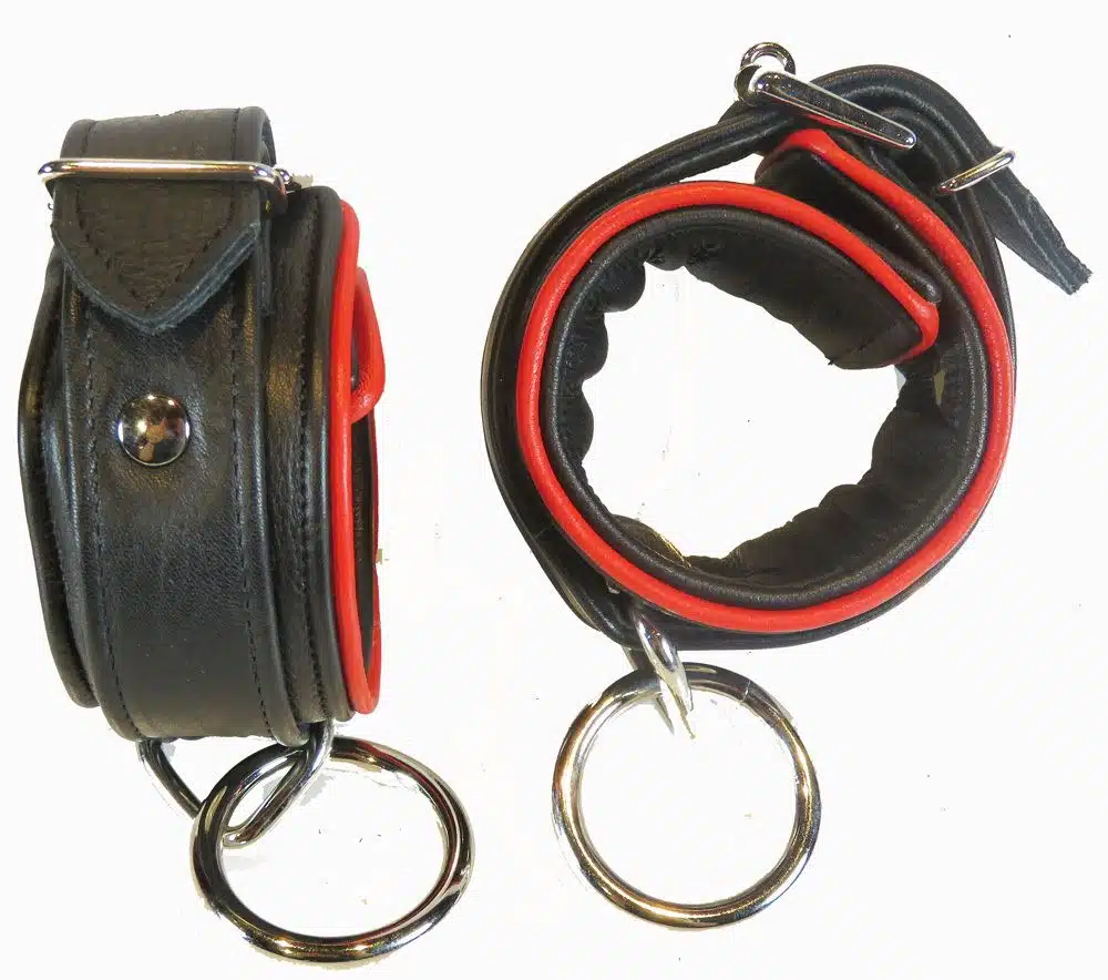 Deluxe Leather Padded Ankle Cuffs With Piping - Image 4
