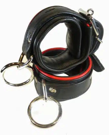Deluxe Leather Padded Ankle Cuffs With Piping - Image 3