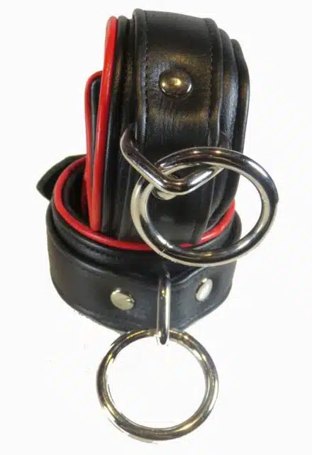 Deluxe Leather Padded Ankle Cuffs With Piping - Image 2