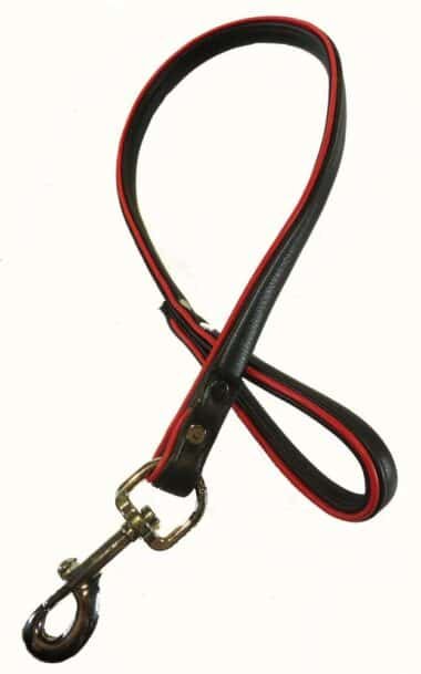Black Leather Leash with Colored Piping - Black with Red piping