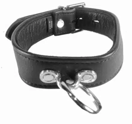 Black Leather Collar with O-ring and Locking Buckle - Image 2