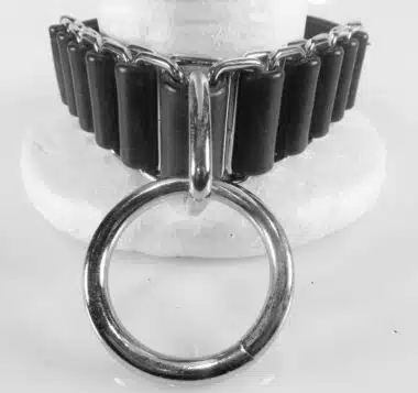 Black Leather Buckle Collar with O-ring and Locking Buckle