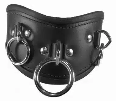 Black Leather Posture Collar with Three O-rings and Locking Buckle