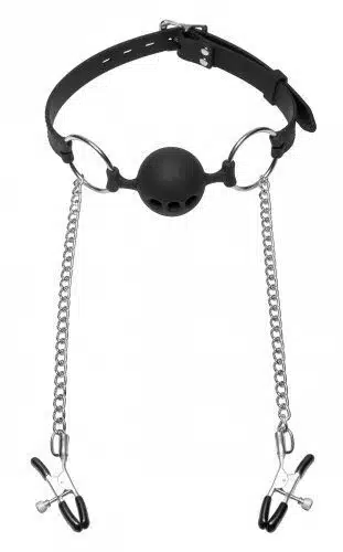 Breathable Silicone Ball Gag with Nipple Clamps