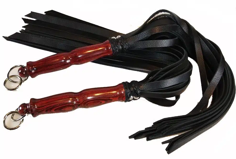 Leather Flogger with Multi Colored Wooden Handle - Image 3