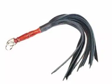 Short Leather Flogger with Multi Colored Wooden Handle