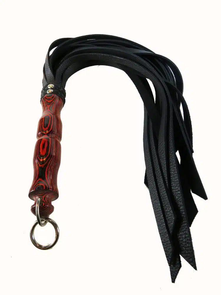 Leather Flogger with Multi Colored Wooden Handle