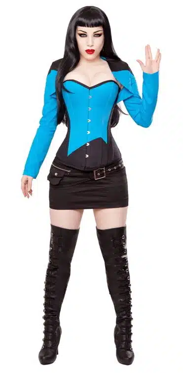 Long Overbust Black & Blue Steel Boned Corset