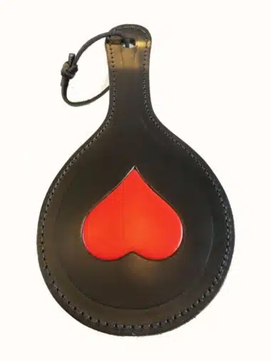 Leather Ping Pong Paddle with Red Heart and Black Fur