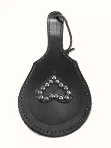 Leather Paddle with Flat Heart Studs and Black Fur