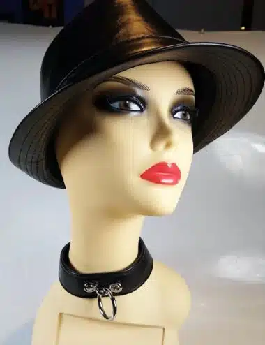 Fur Lined Leather Collar with O-ring and Locking Buckle