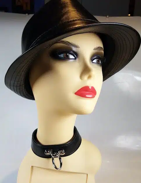 Fur Lined Leather Collar with O-ring and Locking Buckle