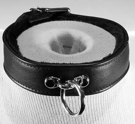 Fur Lined Leather Collar with O-ring and Locking Buckle - Image 2
