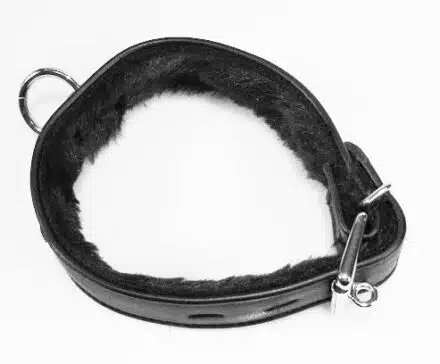 Fur Lined Leather Collar with O-ring and Locking Buckle - Image 3