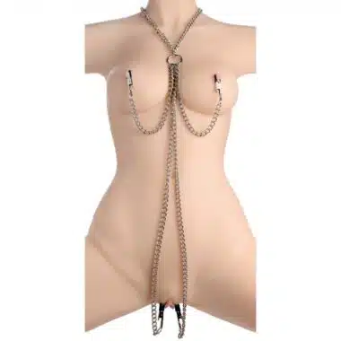 Chain Collar with Nipple and Clit Clamp Set