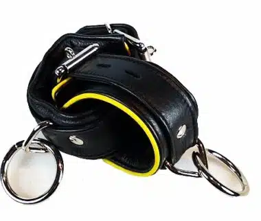Deluxe Leather Padded Wrist Cuffs with Yellow Piping