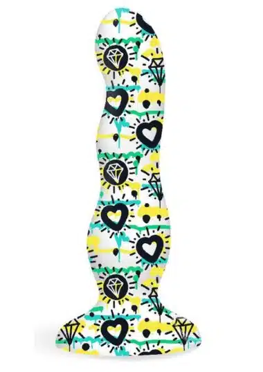 Collage Diamonds and Hearts Curvy Silicone Dildo