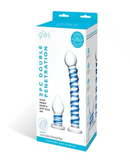 Double Penetration Glass Swirly Dildo & Butt Plug Set - Image 2
