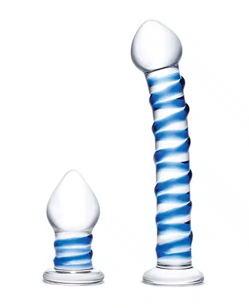 Double Penetration Glass Swirly Dildo & Butt Plug Set