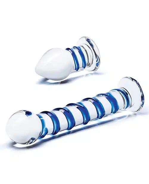 Double Penetration Glass Swirly Dildo & Butt Plug Set - Image 3