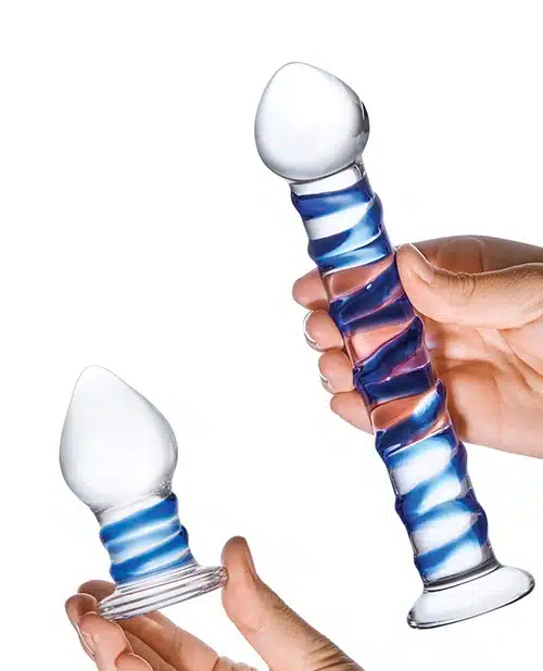 Double Penetration Glass Swirly Dildo & Butt Plug Set - Image 4