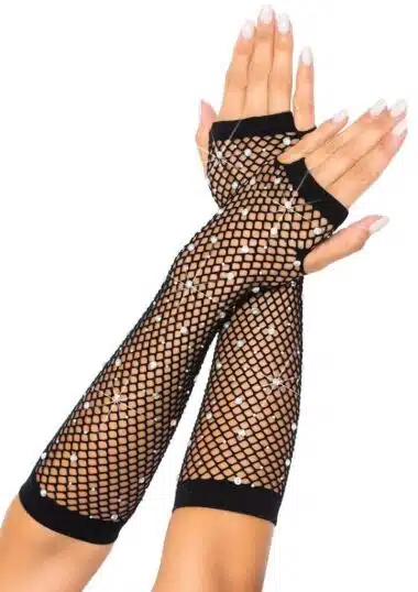 Rhinestone Fishnet Arm Warmers Gloves