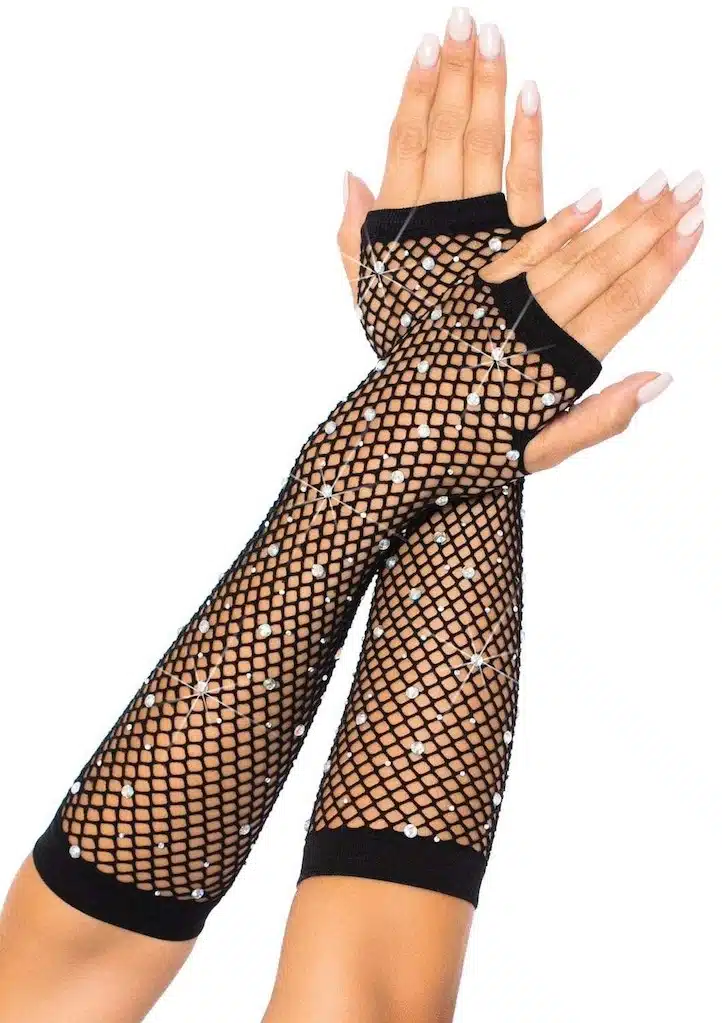 Rhinestone Fishnet Arm Warmers Gloves