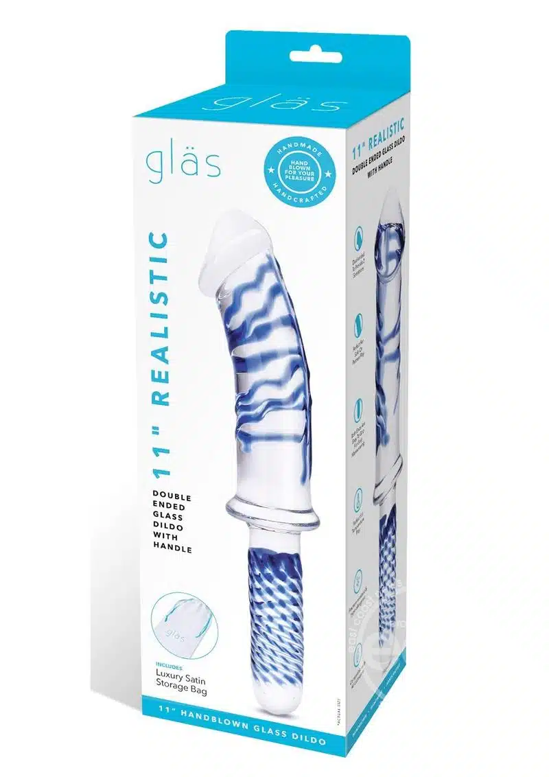 Realistic Double Ended Glass Dildo with Handle 11in - Image 4