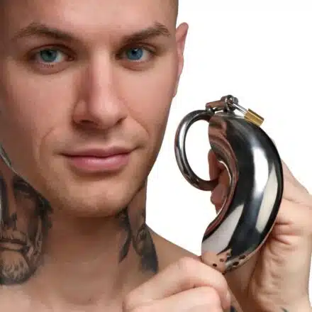 Locking Stainless Steel Chastity Cage with 3 Rings - Image 2