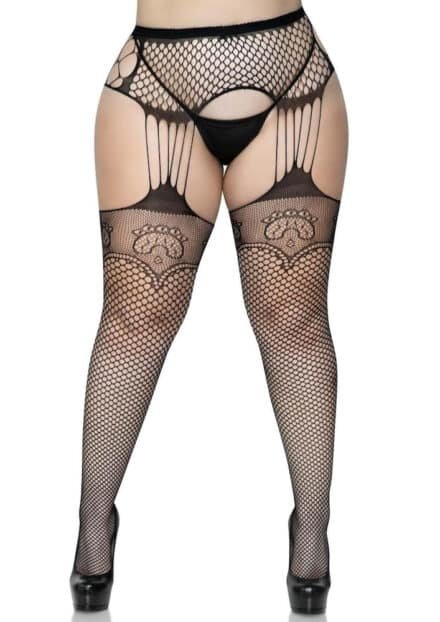 Duchess Plus Garter Belt Fishnet Stockings, Queen Size