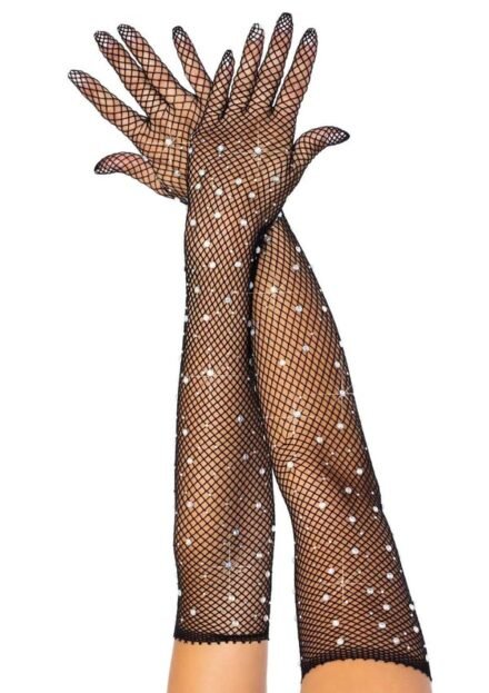 Rhinestone Fishnet Gloves