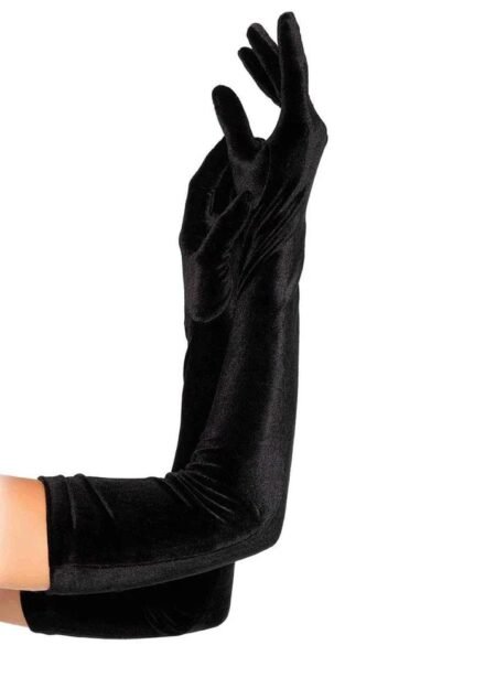 Black Stretch Velvet Opera Length Gloves - Image 2