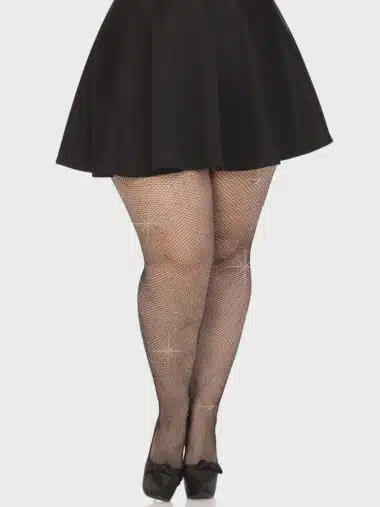 Colby Rhinestone Fishnet Tights, Plus Size