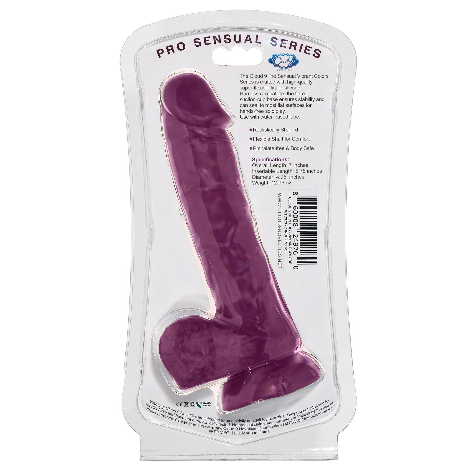 Cloud 9 Vibrant Colors 7 inches Dildo with Balls - Image 5